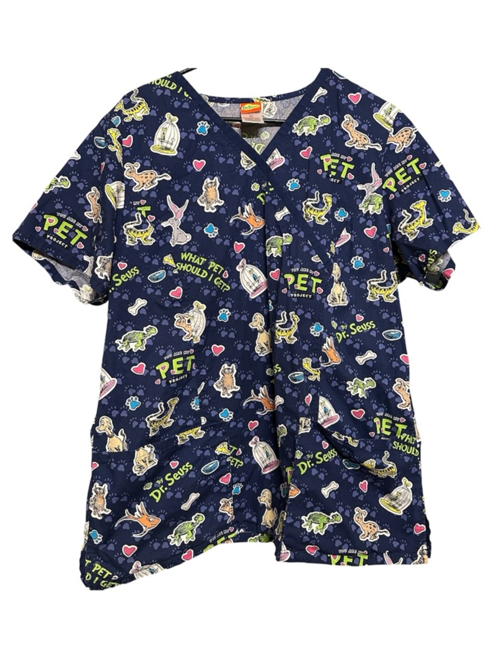 Dr. Seuss Navy Scrub Top with Multicolor Character Print XL